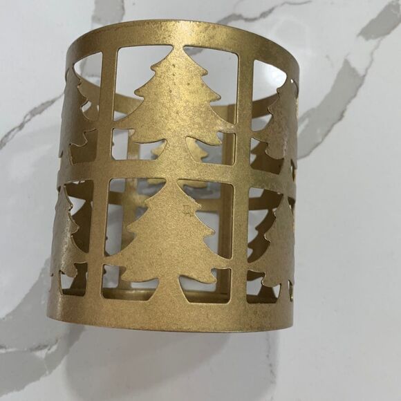 Gold Colored 3-Wick Metal Candle Holder with Trees - Picture 4 of 5